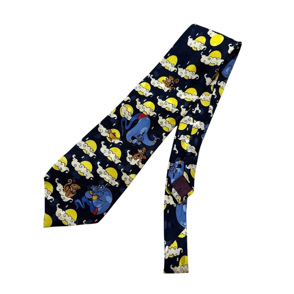 Disney Store Aladdin Genie Abu Tie Mens OS Navy Blue Silk Vintage 90s Character